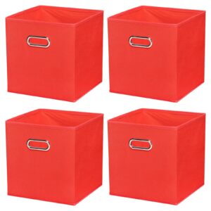 patikil foldable storage cube bins, 4 pcs fabric storage bins cube organizer with handle for home bedroom shelf closet organization, red (13"x13"x13")