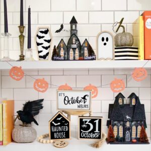 DAZONGE Halloween Decorations | 6PCS Halloween Tiered Tray Decor | Bat Coffin, Haunted House, Ghost, Witches, October 31 Sign, Bead Garland | Halloween Decor | Halloween Centerpiece for Table Shelf