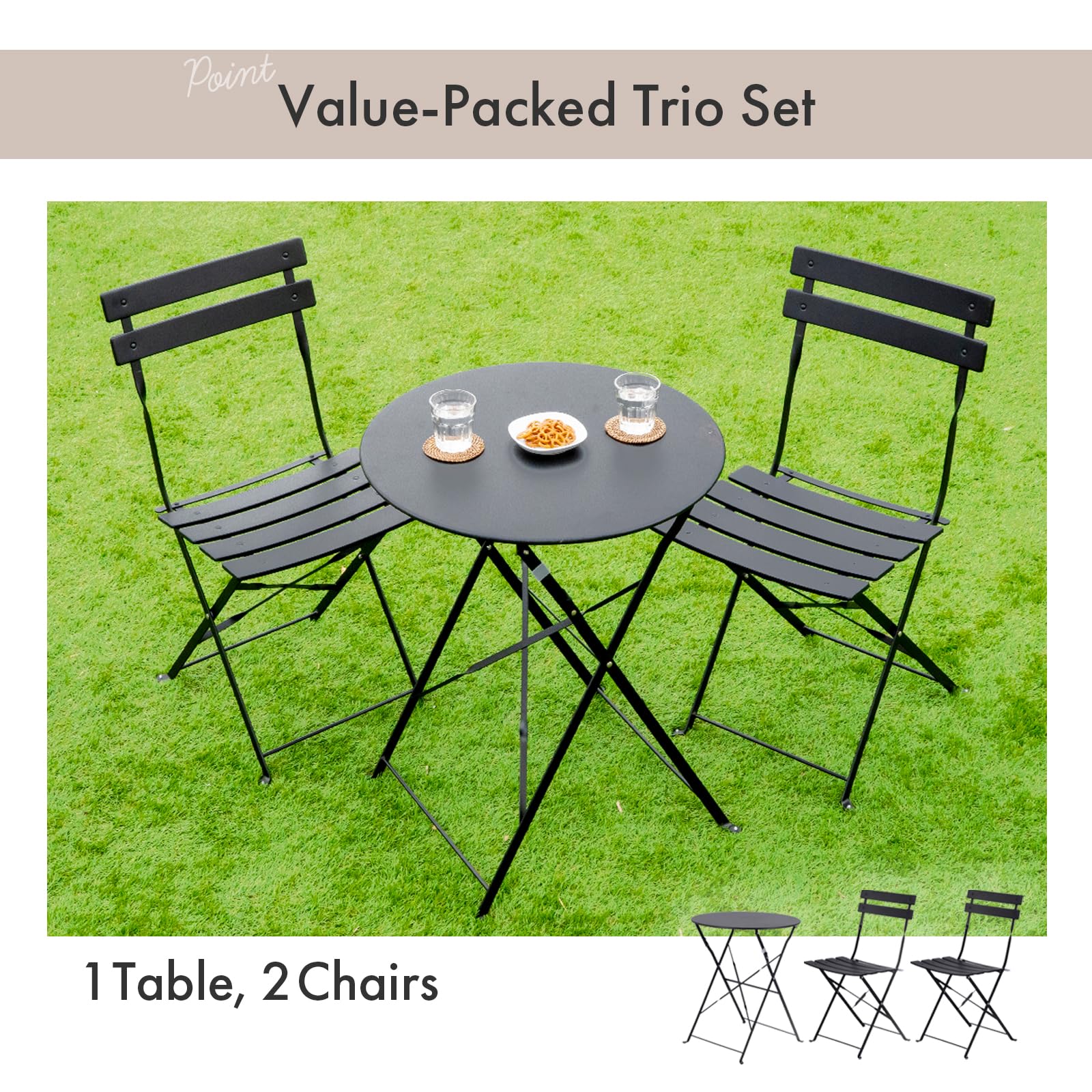 Indoor/Outdoor 3-Piece Foldable Bistro Set, Folding Outdoor Patio Furniture Sets, 2 Chairs and 1 Table, Weather-Resistant Outdoor/Indoor Conversation Set for Patio (Red)