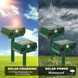 2 Pcs Ultrasonic Animal Repeller Outdoor - Solar Pest Repellent, Waterproof Mouse Repellent for Mice, Deer, Snake, Cat, Rabbit, Raccoon, Skunk, Rat Repellent for Yard, Garden, Lawn, Motion Detection