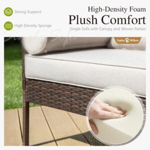 Sophia & William Outdoor Couch Egg Lounge Chair - Wicker Sofa for Patio with Removable Canopy, Rattan Single Sofa with High Backrest and Anti-Slip Cushions