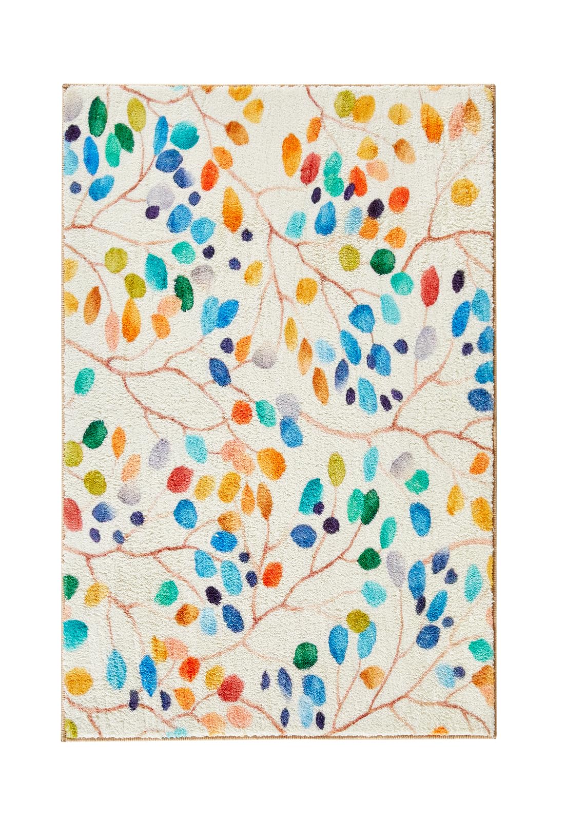 Washable Colorful 4x6 Area Rugs Carpet in Blue and Yellow - Boho Modern Indoor Entryway Rugs Non-Slip, Thin Soft Cute Botanical Plants Leaves Throw Rugs for Kitchen Bedroom Dining Living Room Dorm