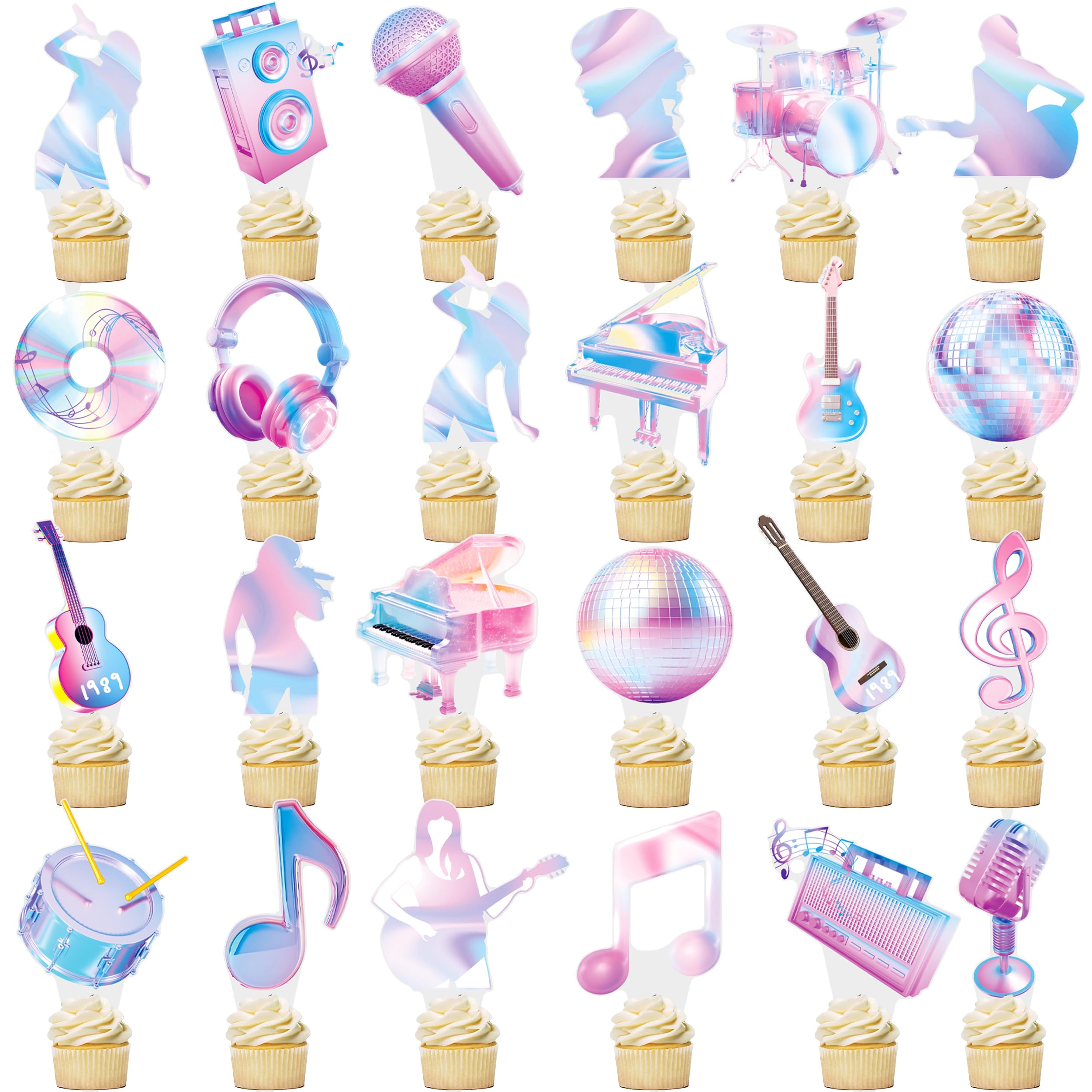 48Pcs Music Singer Party Cupcake Toppers Singer Birthday Party Decoration Popular Singer Theme Cupckae Toppers for Girls Music Singer Birthday Baby Shower Supplies