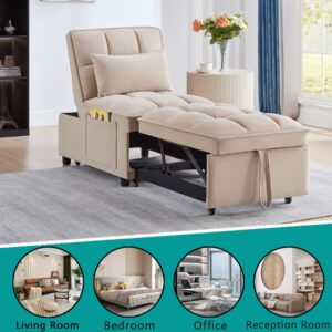 MWrouqfur 4 in 1 Sleeper Chair with Pullout Bed, Convertible Lazy Sleeper Sofa Chair with Storage Pockets & Adjustable Backrest, Comfortable Folding Ottoman Bed Sleeper for Living Room (Taupe)