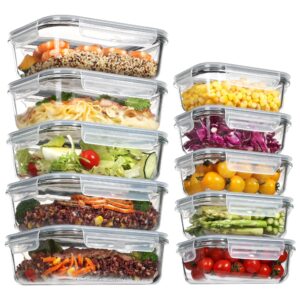 vtopmart 10 pack glass food storage containers with lids, meal prep containers, airtight lunch containers bento boxes with snap locking lids, for microwave, oven, freezer and dishwasher