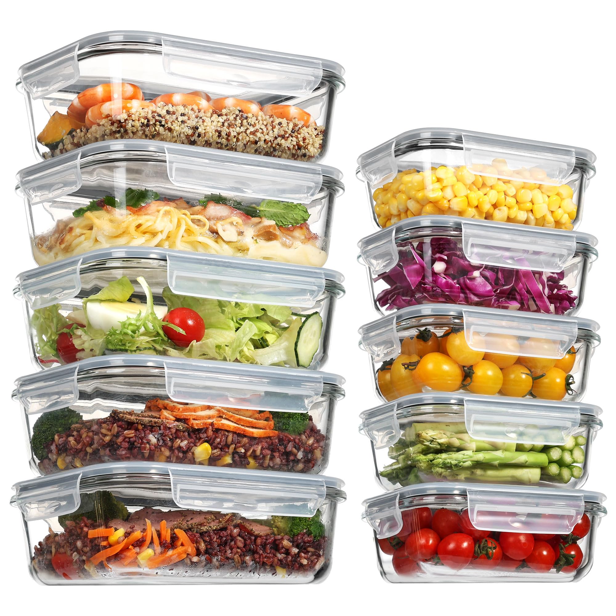 Vtopmart 10 Pack Glass Food Storage Containers with Lids, Meal Prep Containers, Airtight Lunch Containers Bento Boxes with Snap Locking Lids, for Microwave, Oven, Freezer and Dishwasher