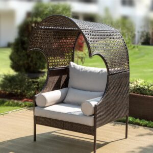 Sophia & William Outdoor Couch Egg Lounge Chair - Wicker Sofa for Patio with Removable Canopy, Rattan Single Sofa with High Backrest and Anti-Slip Cushions