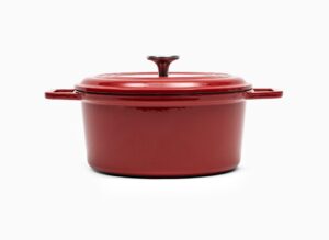 misen 7qt dutch oven traditional - premium enamel coating - dual & wide handles - durable, large base & induction safe cookware - classic kitchen essentials for everyday cooking - red