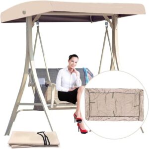 swing canopy replacement cover,outdoor swing canopy replacement porch top cover seat furniture 2-3 seater waterproof top cover for patio swing garden swing outdoor(color:beige)