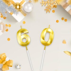 60th Birthday Candles Happy 60th Birthday Cake Topper 60th Birthday Decorations for Women Gold Number Candles Birthday Candles Numbers Velas De Cumpleaños 60th Birthday Decorations Men Gold Candles