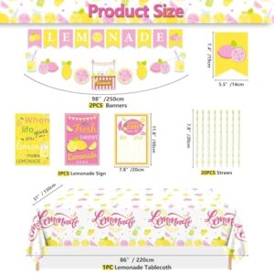 Lemonade Stand Decorations - Lemonade Banner, Lemonade Stand Sign, Lemon Straw for Kids Summer Bridal Shower Birthday Party Lemonade Stand Supplies