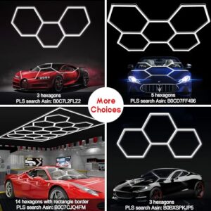 MODERN Hexagon Garage Light: Upgraded 3 Level Dimmable Hexagon Led Garage Light with Rectangle Frame 86400 Lumens 6500K for Garage, Basement, Warehouse, Auto Beauty Shop, Car Detailing Shop etc. …