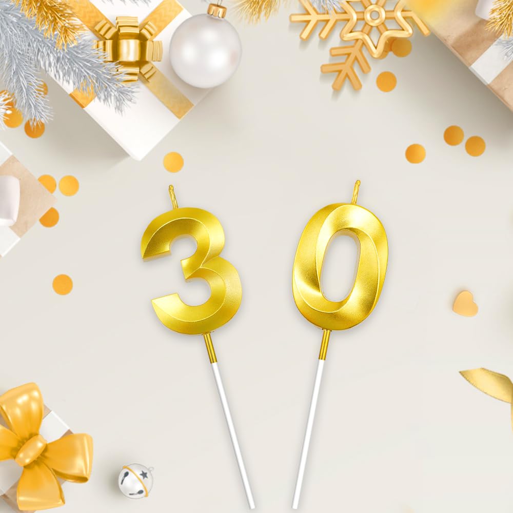 30th Birthday Candles Gold 30th Birthday Cake Topper Happy 30th Birthday Decorations Number Candles for Cake 30th Birthday Decorations for Him Her Gold Birthday Candle Candles for Cake Candles