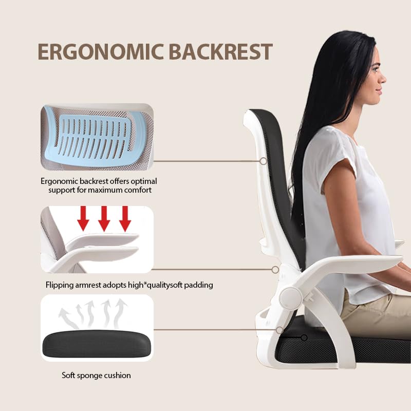 XUEGW Office Chair, Ergonomic Desk Chair Breathable Mesh Chair Swivel Chair with Flip-Up Arms and Lumbar Support Computer Chair for Home Office