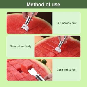 2-in-1 Stainless Steel Fruit Cutter, 2024 New Upgrade Watermelon Fork Cutter Slicer, Watermelon Cube Cutter Tool, Dual Head Fruit Forks Knife Summer Fruit Cutting Fork for Home Kitchen (2PCS)