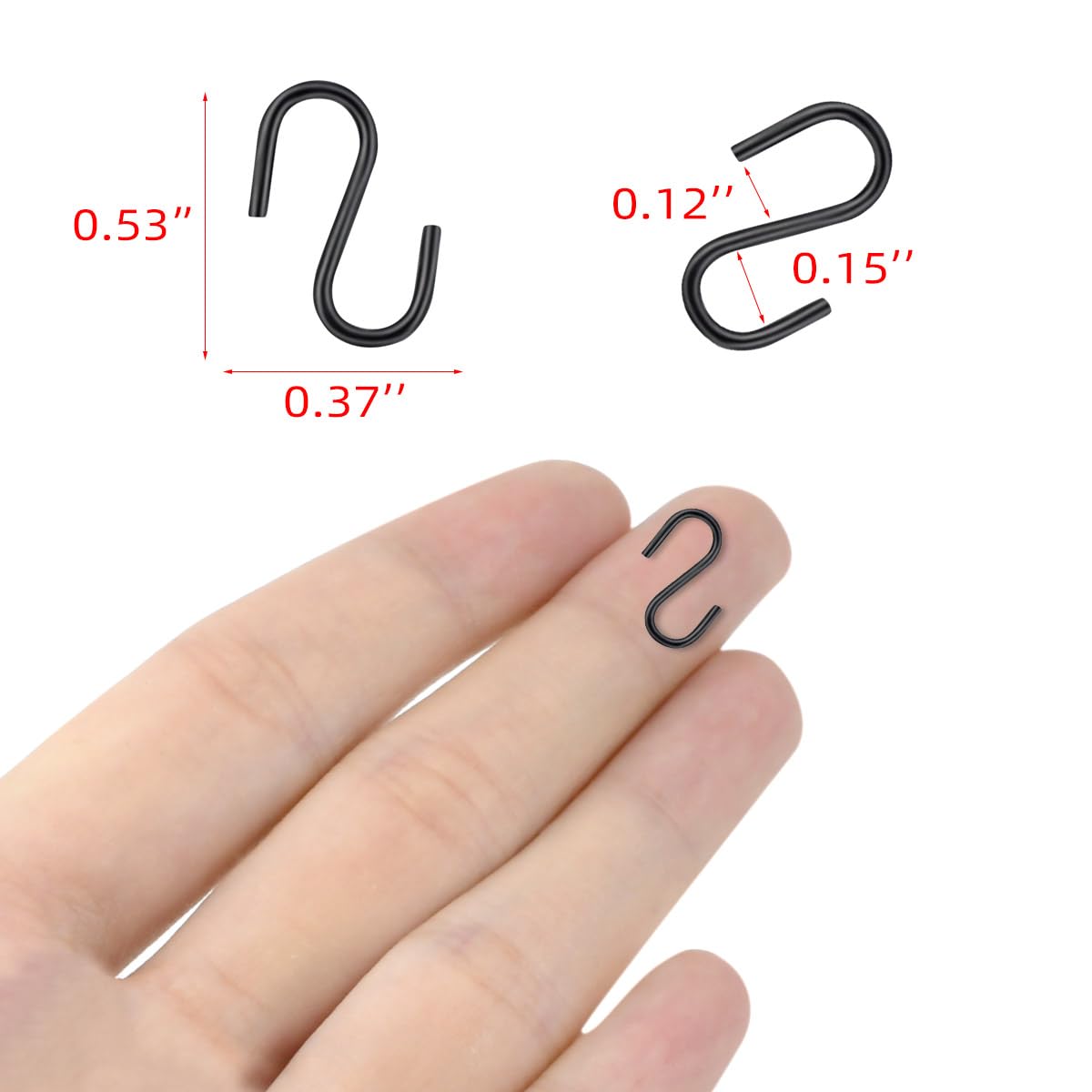 100 Pack Mini S Hooks for Hanging Small S Hook for Jewelry Metal S-hook Mini S Shaped Hanger for Christmas Ornament 1/2 Inch Wire Hangers for Crafts DIY Iron S-Shaped Connectors for Key Chain (Black)