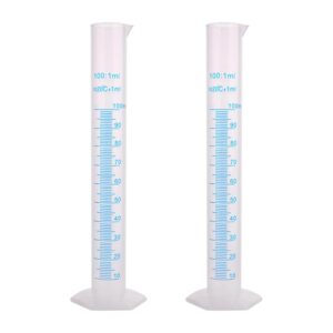 2 pcs 100ml plastic measuring cylinders clear graduated cylinders science measuring test tubes liquid measuring tools with blue graduation lines