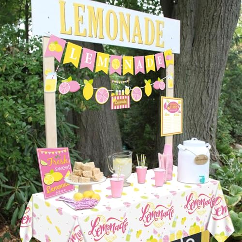 Lemonade Stand Decorations - Lemonade Banner, Lemonade Stand Sign, Lemon Straw for Kids Summer Bridal Shower Birthday Party Lemonade Stand Supplies