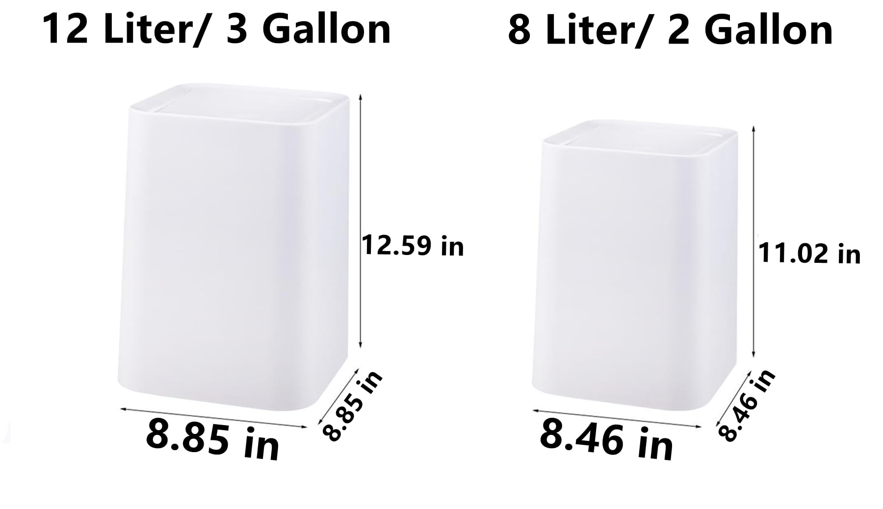 JEIMALEN Square Trash Can with Swing Lid 12 Liter/ 3 Gallon Plastic Garbage Can for Kitchen, Bedroom, Home Office, Craft Room, Dorm Room, Powder Room,Toilet Trash Bin (White, 3 Gallon)