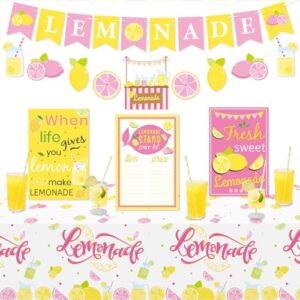 lemonade stand decorations - lemonade banner, lemonade stand sign, lemon straw for kids summer bridal shower birthday party lemonade stand supplies