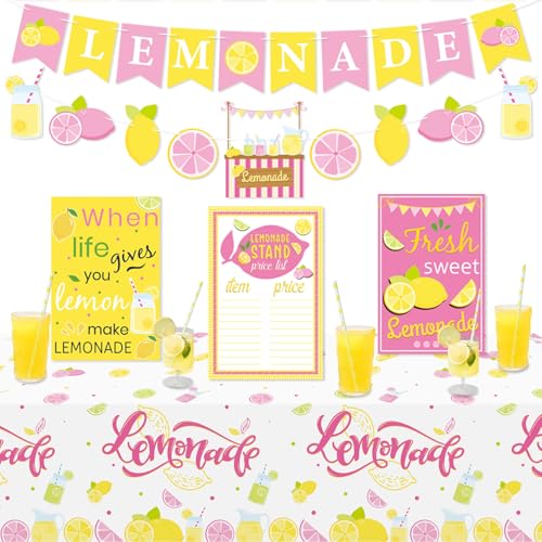 Lemonade Stand Decorations - Lemonade Banner, Lemonade Stand Sign, Lemon Straw for Kids Summer Bridal Shower Birthday Party Lemonade Stand Supplies