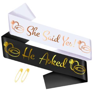 generic he asked & she said yes sashes kit, funny rose gold bride to be sash & gold groom to be sash for wedding engagement bachelorette bridal shower party decor favors funny gifts (white and black)