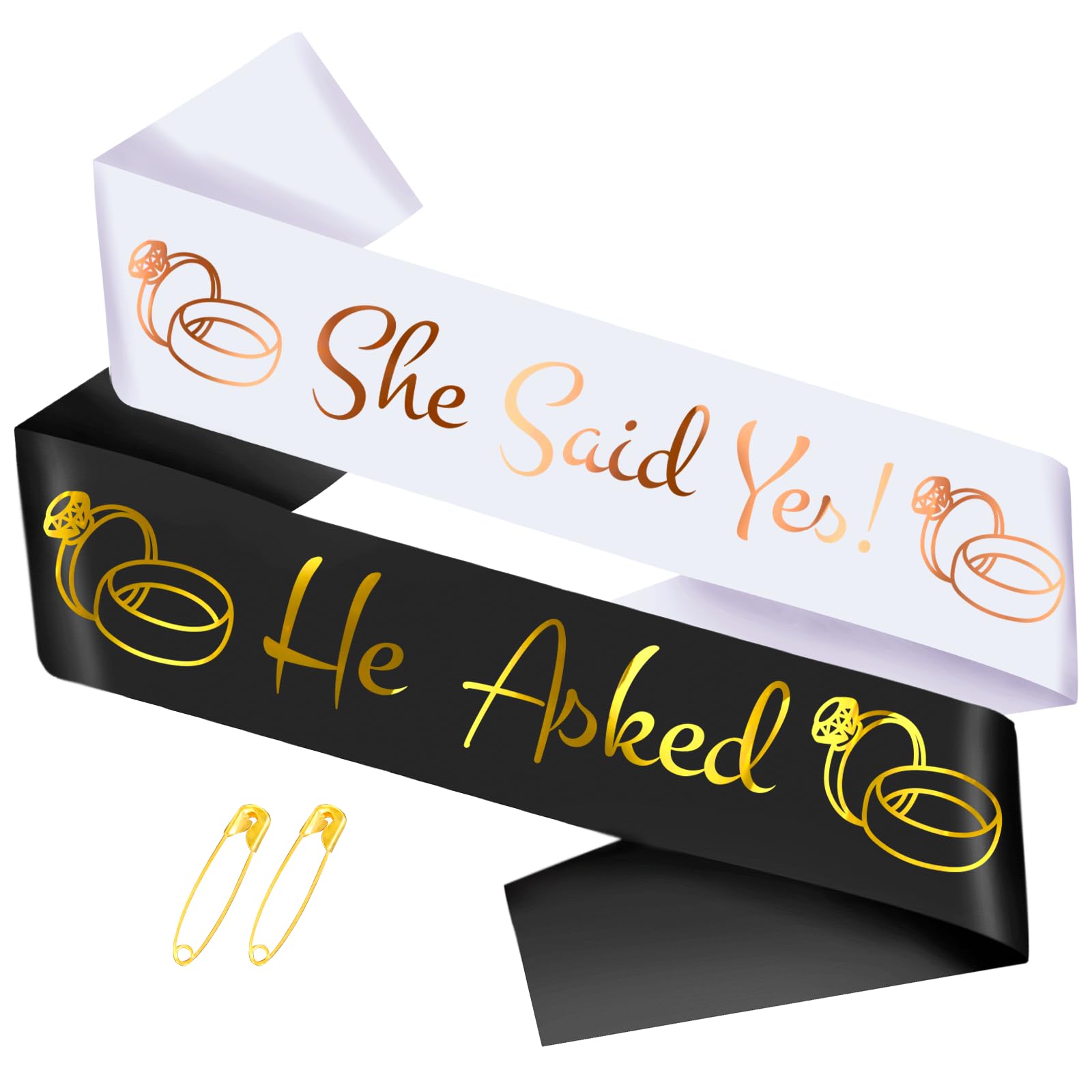 Generic He Asked & She Said Yes Sashes Kit, Funny Rose Gold Bride to Be Sash & Gold Groom to Be Sash for Wedding Engagement Bachelorette Bridal Shower Party Decor Favors Funny Gifts (White and Black)