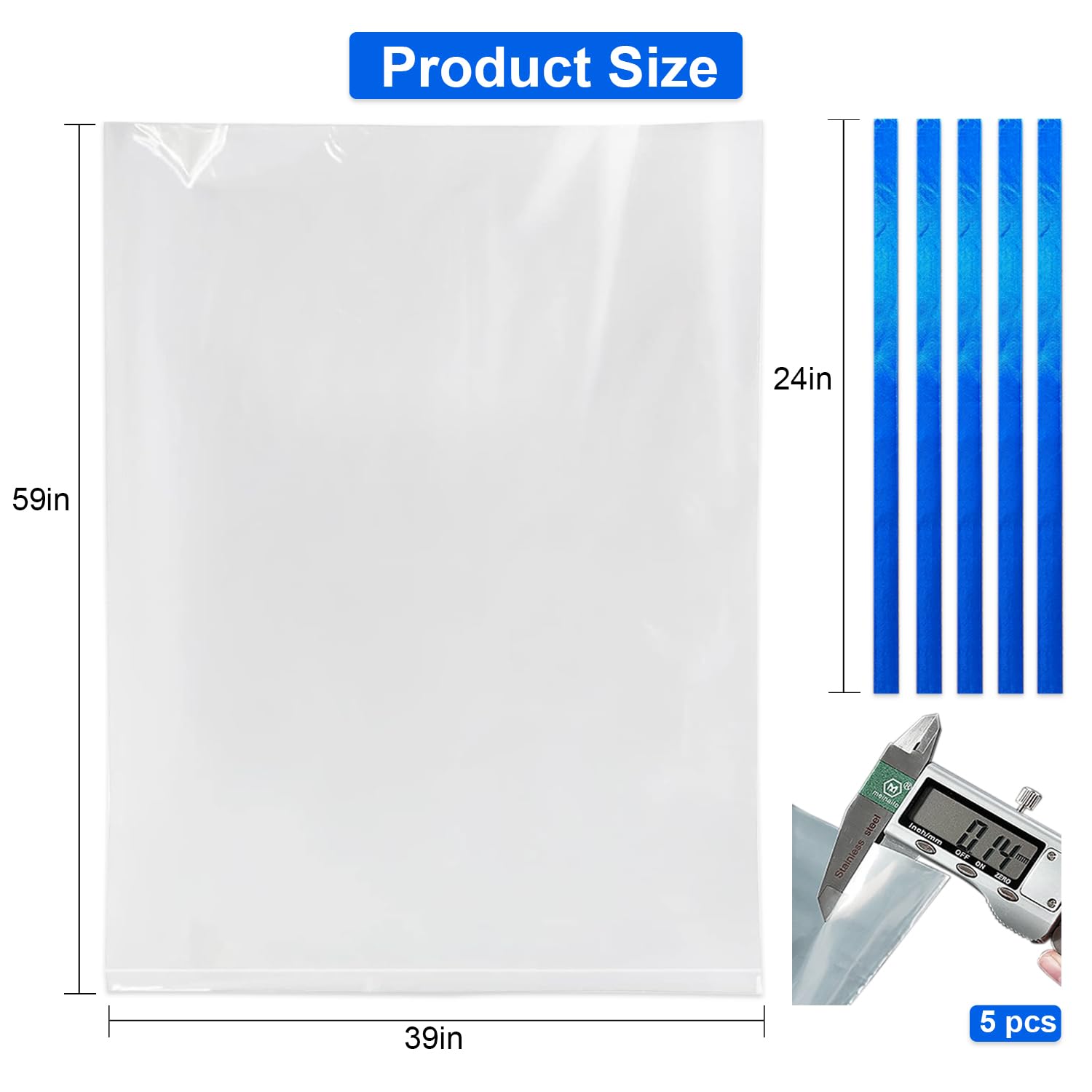 5 Pack Extra Large Clear Plastic Bags, 40" x 60" Big Giant Jumbo Huge Plastic Storage Bags for Luggage, Perfect for Car Seat, Luggage, Suitcase, Stroller, Chair, Kids Bike and Attic Storage