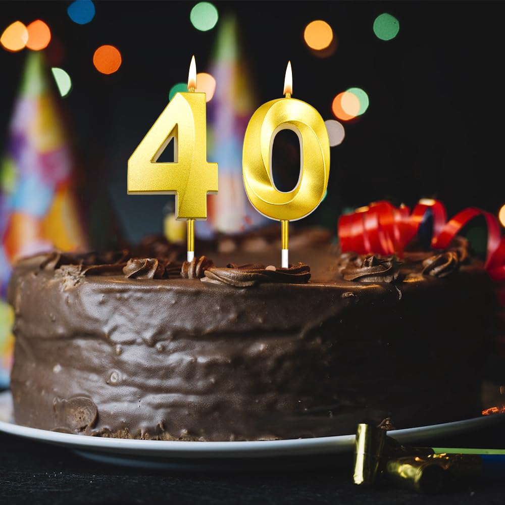 40th Birthday Candles 40th Birthday Decorations for Men 40th Birthday Cake Topper Happy 40th Birthday Decorations Gold Candles Birthday Number Candles 40 Candle 40th Birthday Decorations for Women