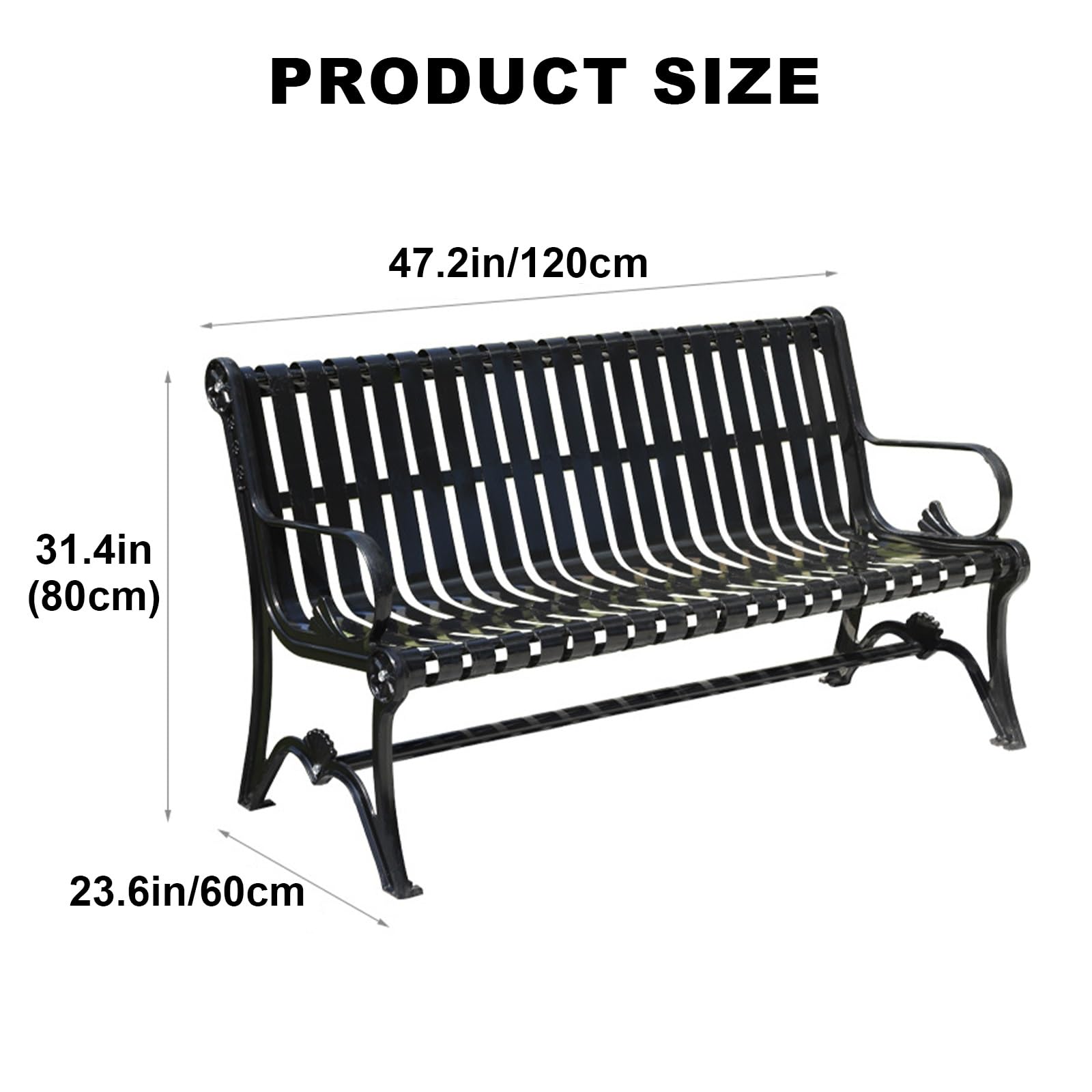 LYXXJRYBHD Metal Bench, Outdoor Patio Bench, Outdoor Bench with Backrest and Armrests for Porch, Pool,Garden, Lawn, Balcony, Backyard(Size:Large)