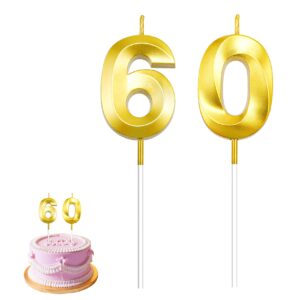 60th Birthday Candles Happy 60th Birthday Cake Topper 60th Birthday Decorations for Women Gold Number Candles Birthday Candles Numbers Velas De Cumpleaños 60th Birthday Decorations Men Gold Candles