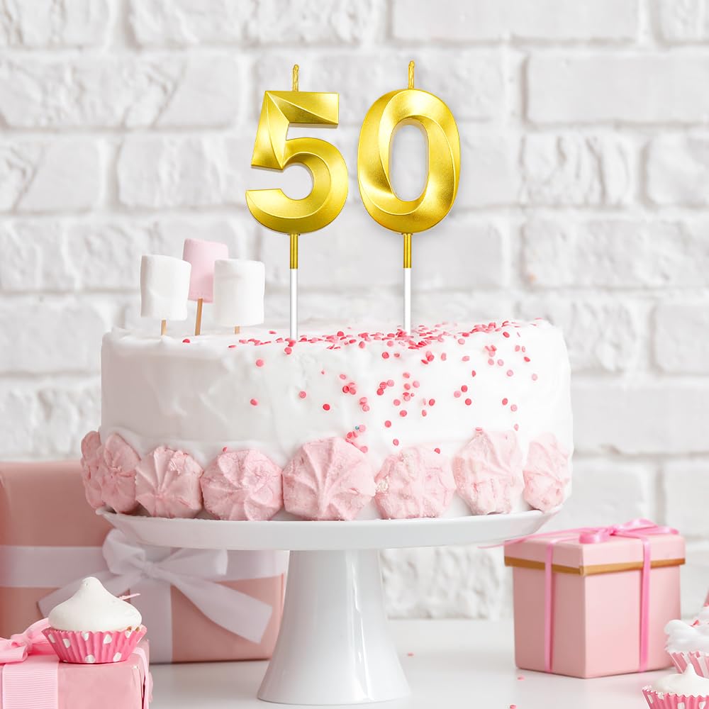 50th Birthday Candles Happy 50th Birthday Cake Topper 50th Birthday Decorations for Women Gold Number Candles Birthday Candles Numbers Velas De Cumpleaños 50th Birthday Decorations Men Gold Candles