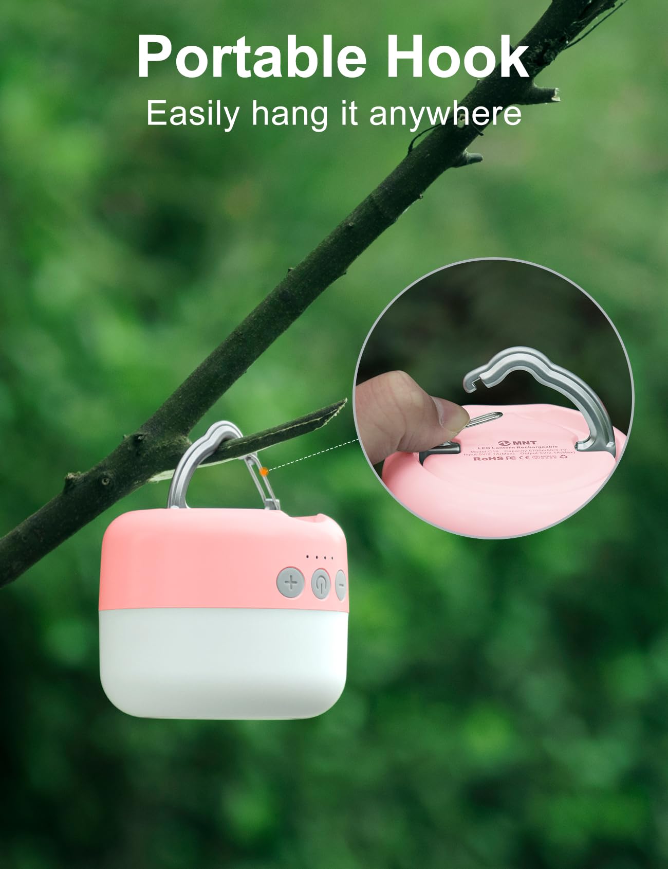 ZMNT LED Camping Lantern Rechargeable 1000LM, Up to 320H Running Time Camping Tent Light, 6700mAh Emergency Light for Hurricane, Power Outages, Home, Hiking, Water-Resistant Pink