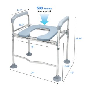 Toilet Seat Riser for Seniors,Raised Toilet Seat with Handles,Height Adjustable Elongated Toilet Seat Risers for Seniors,Commode Chair for Toilet with Arms,Heavy Duty500,Fit Any Toilet