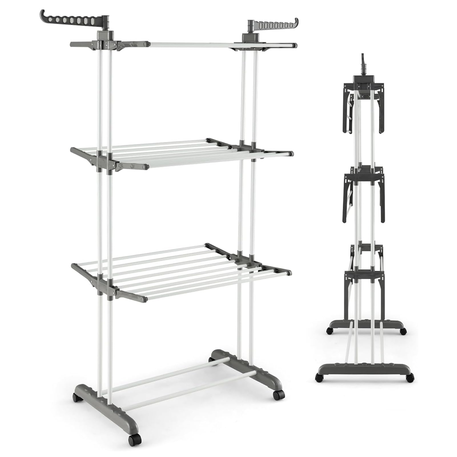 GizmoSynth 【US Warehouse】 Clothes Drying Rack, 66.14" Oversized 4-Tier Foldable Stainless Steel Drying Rack Clothing,Clothes Drying Rack Outdoor for Drying Clothes, Bed Covers, Shoes, Sofa Covers