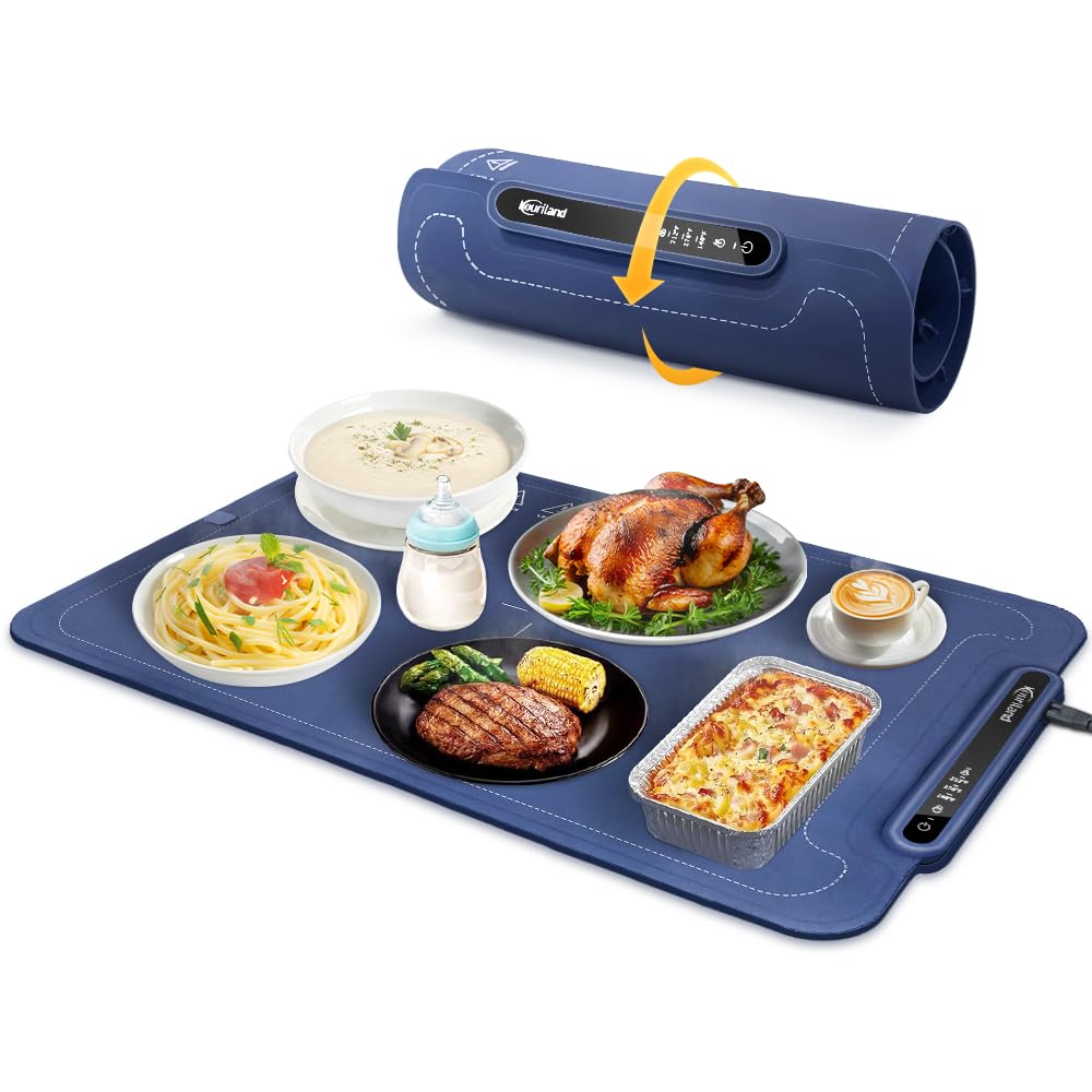 Extra-Large Electric Warming Tray - 3 Temp Levels Food Warmer, Foldable Silicone Heating Tray with Child Safety Lock, Auto-Shutoff, Full Surface Heating Food Warming Mat for Gatherings, Parties