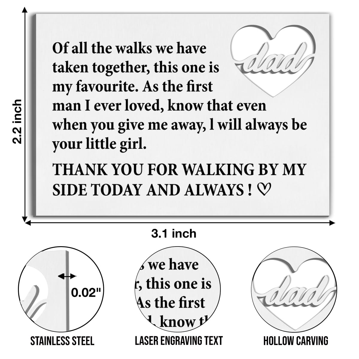 UPNEGE Gift for Father of the Bride, Wedding Gift for Dad Engraved Wallet Insert Card