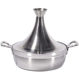 moroccan tagine cooking pot,stainless steel non stick moroccan casserole with 2 handles,large moroccan cooker handmade tagine pot with cone-shaped lid(23cm, silver)