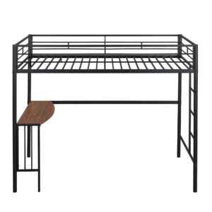 Twin Over Full Bunk Bed, Metal L-Shaped Bunk Bed Frame with Desk, Guardrail and Ladder, Space Saving Bed for Boys Girls, Convertible Into Twin Loft Bed & Full Platform Bed, Noise Free, Black