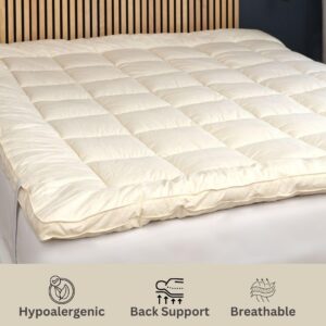 Woolie 100% Merino Wool Mattress Topper for Back Pain Relief Natural Handmade Merino Wool Pad 2 Inches Thick Cooling Breathable with 2 Elastic Straps, Ivory King 78x80 Inches