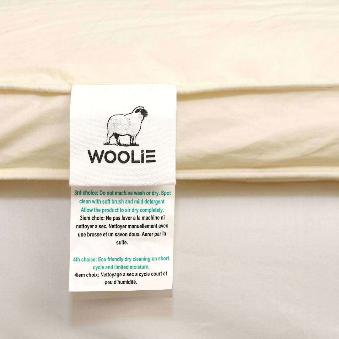 Woolie 100% Merino Wool Mattress Topper for Back Pain Relief Natural Handmade Merino Wool Pad 2 Inches Thick Cooling Breathable with 2 Elastic Straps, Ivory King 78x80 Inches