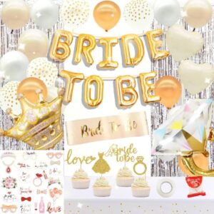 generic bride to be decorations for bridal shower bachelorette party pearly white champagne gold includes balloons sash cake topper photo props tablecloths and more