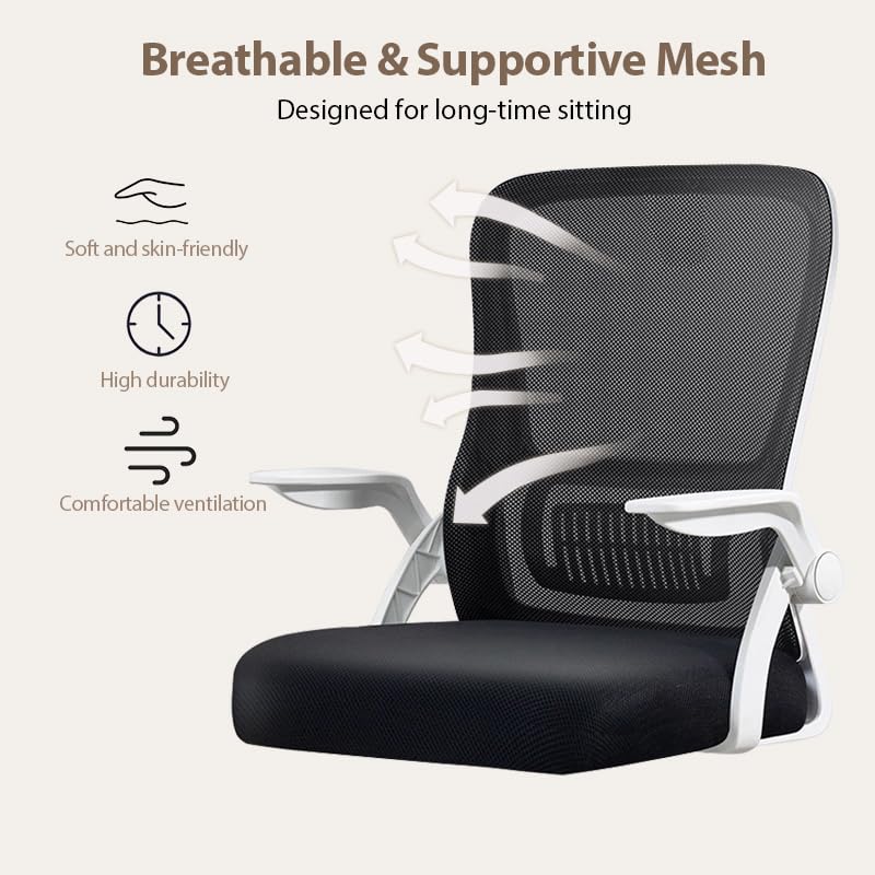 XUEGW Office Chair, Ergonomic Desk Chair Breathable Mesh Chair Swivel Chair with Flip-Up Arms and Lumbar Support Computer Chair for Home Office