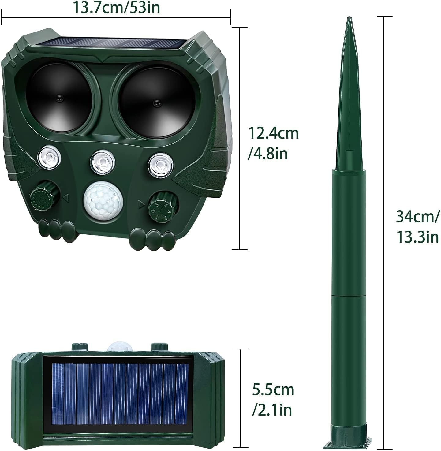 Upgraded Ultrasonic Animal Repeller Outdoor Solar Animal Repeller with Motion Sensor and Deterrent Light to Scare Raccoon Cat Squirrel Skunk Rabbit Dog Deer Repellent Devices for Yard Protection