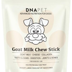 DNA PET Goat Milk Chew Sticks for Dogs Supplement - High Protein, Beef Collagen, Cheese & Probiotics - Large Dogs Over 55 Lbs - Non-GMO, Gluten-Free, Grain-Free, Air-Dried & Handcrafted - 3-Count