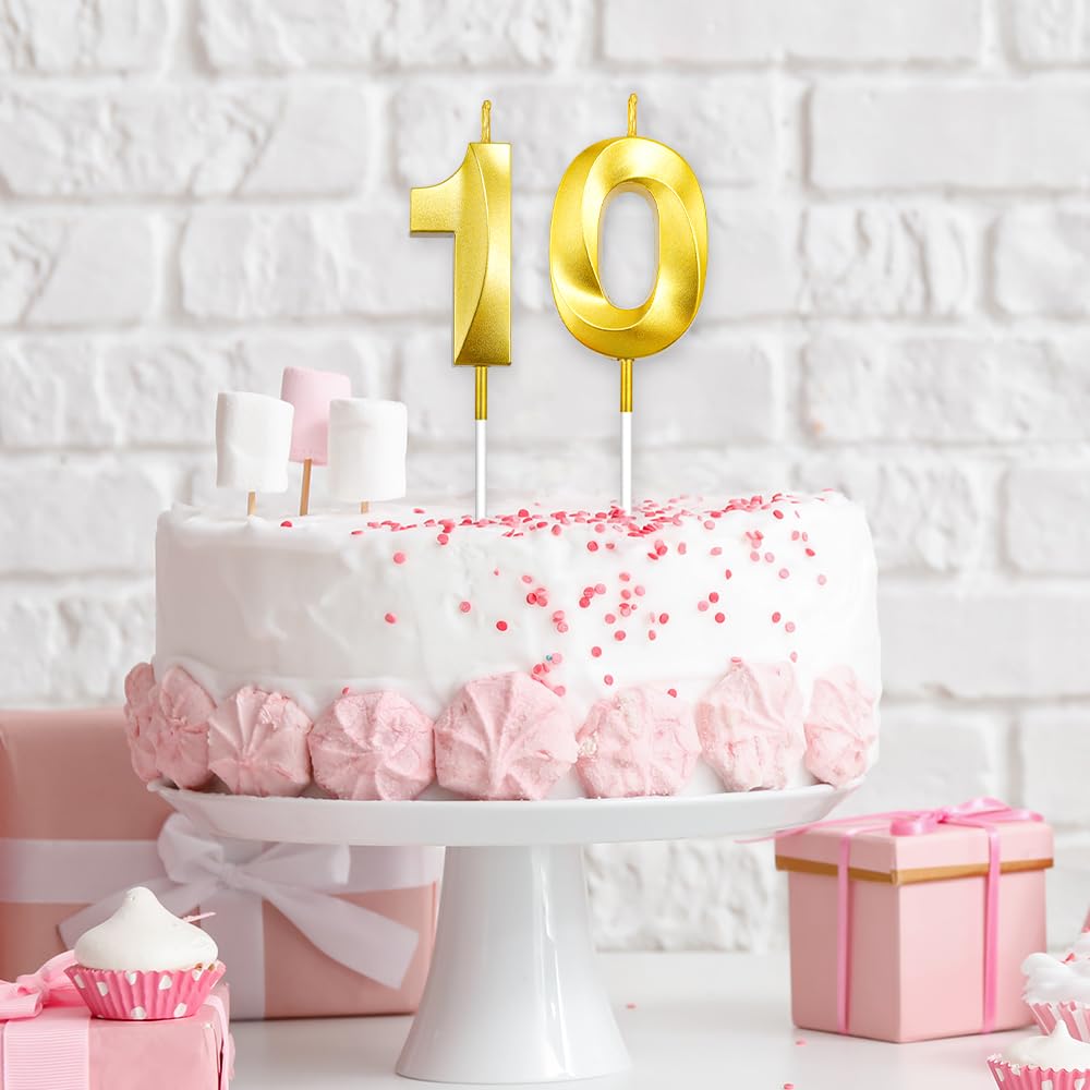 10th Birthday Candle Number 10 Candle 10 Birthday Candle Birthday Candles Numbers 10th Birthday Decorations for Boys 10th Birthday Cake Topper 3D Design Number Birthday Candles Gold Candles Birthday