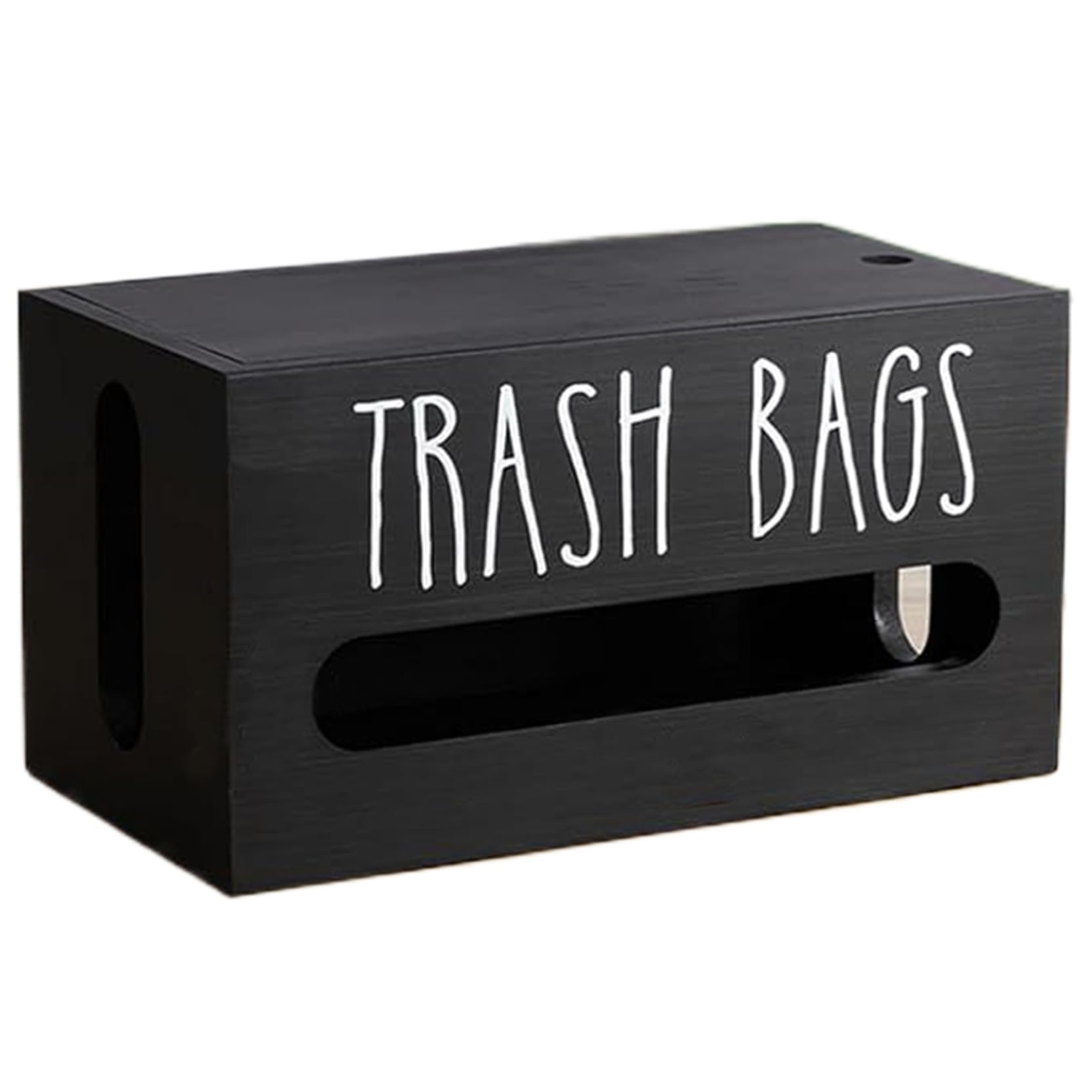 Trash Bag Holder Wooden Garbage Bag Dispenser Wall Mounted Plastic Bag Holder with Sliding Panel for Countertop Under Kitchen Sink Black 9.3*5.1*5.1inch Trash Bag Dispenser Roll Holder Plastic Bag