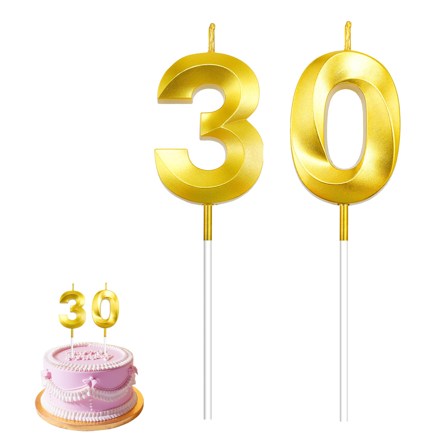 30th Birthday Candles Gold 30th Birthday Cake Topper Happy 30th Birthday Decorations Number Candles for Cake 30th Birthday Decorations for Him Her Gold Birthday Candle Candles for Cake Candles