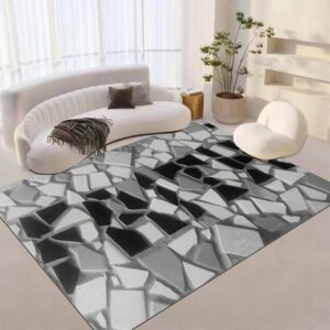 3D Abstract Geometric Area Rug, Gray/Black Artistic Crackle Living Room Rug, Modern Innovative Indoor Carpet, Non-Slip Soft Faux Wool Bedroom Rug, Easy Clean Apartment Rug 2'x3'