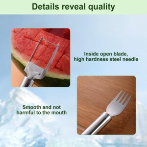 2-in-1 Stainless Steel Fruit Cutter, 2024 New Upgrade Watermelon Fork Cutter Slicer, Watermelon Cube Cutter Tool, Dual Head Fruit Forks Knife Summer Fruit Cutting Fork for Home Kitchen (2PCS)